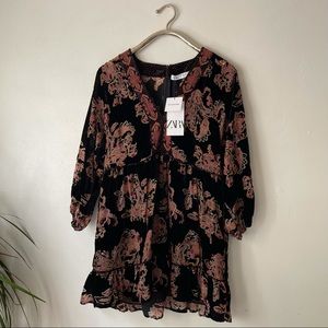 Zara NWT Ellen Black Velvet Paisley Smock Dress